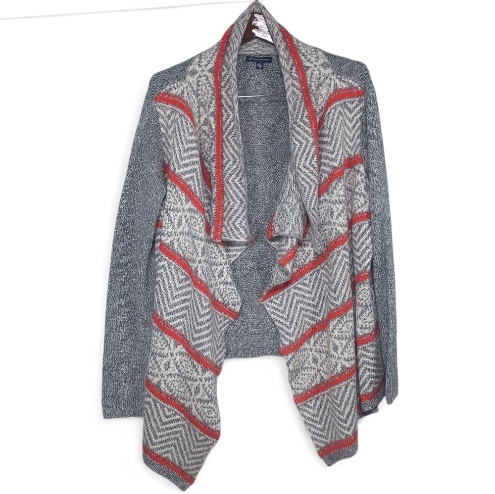 American Eagle Outfitters‎ Womens L Gray Open Front Knit Cardigan Tribal Pattern